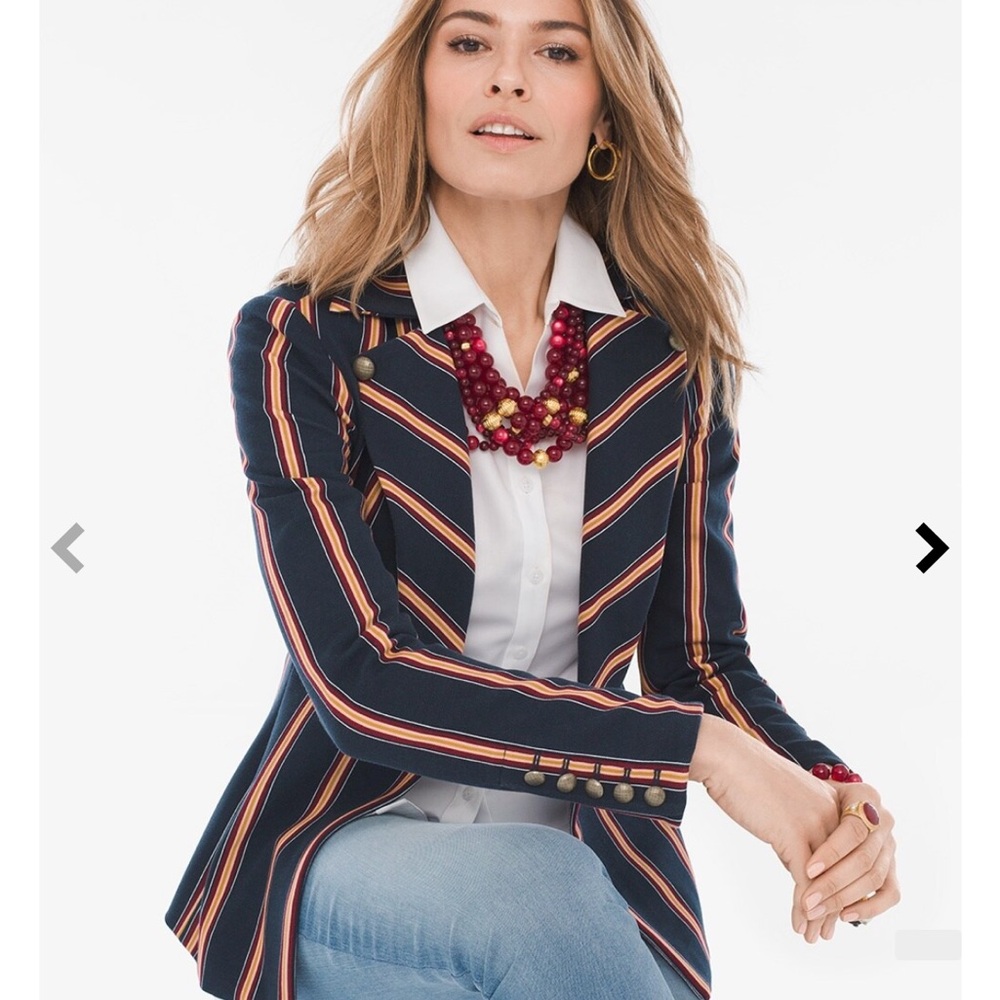 Chico’s Striped Twill Ponte Blazer Navy Women’s Size 4 (Chico’s 0)